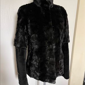 Dyed black rabbit fur jacket